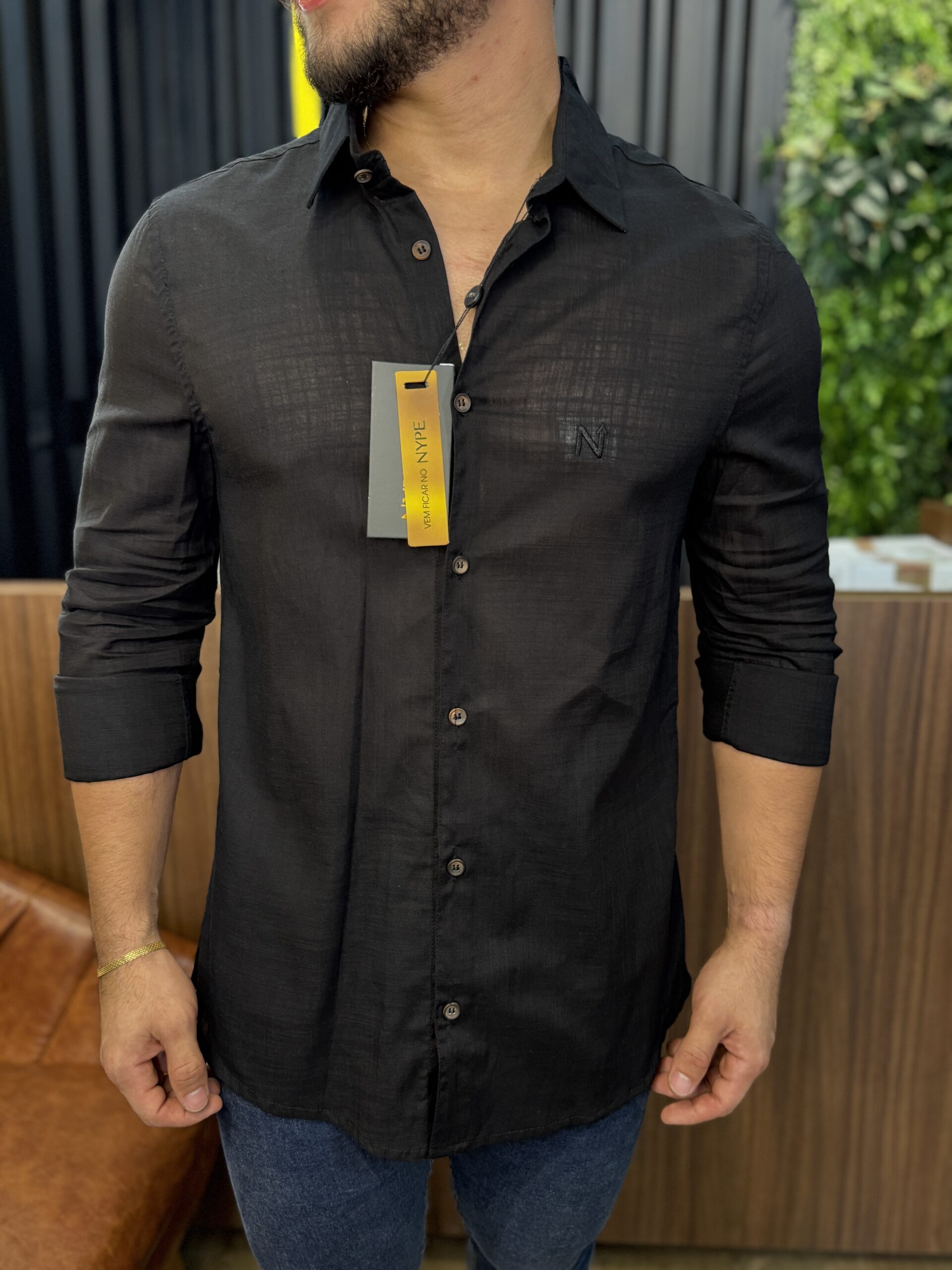 Camisa Linho Manga Longa Nype Verão Preta