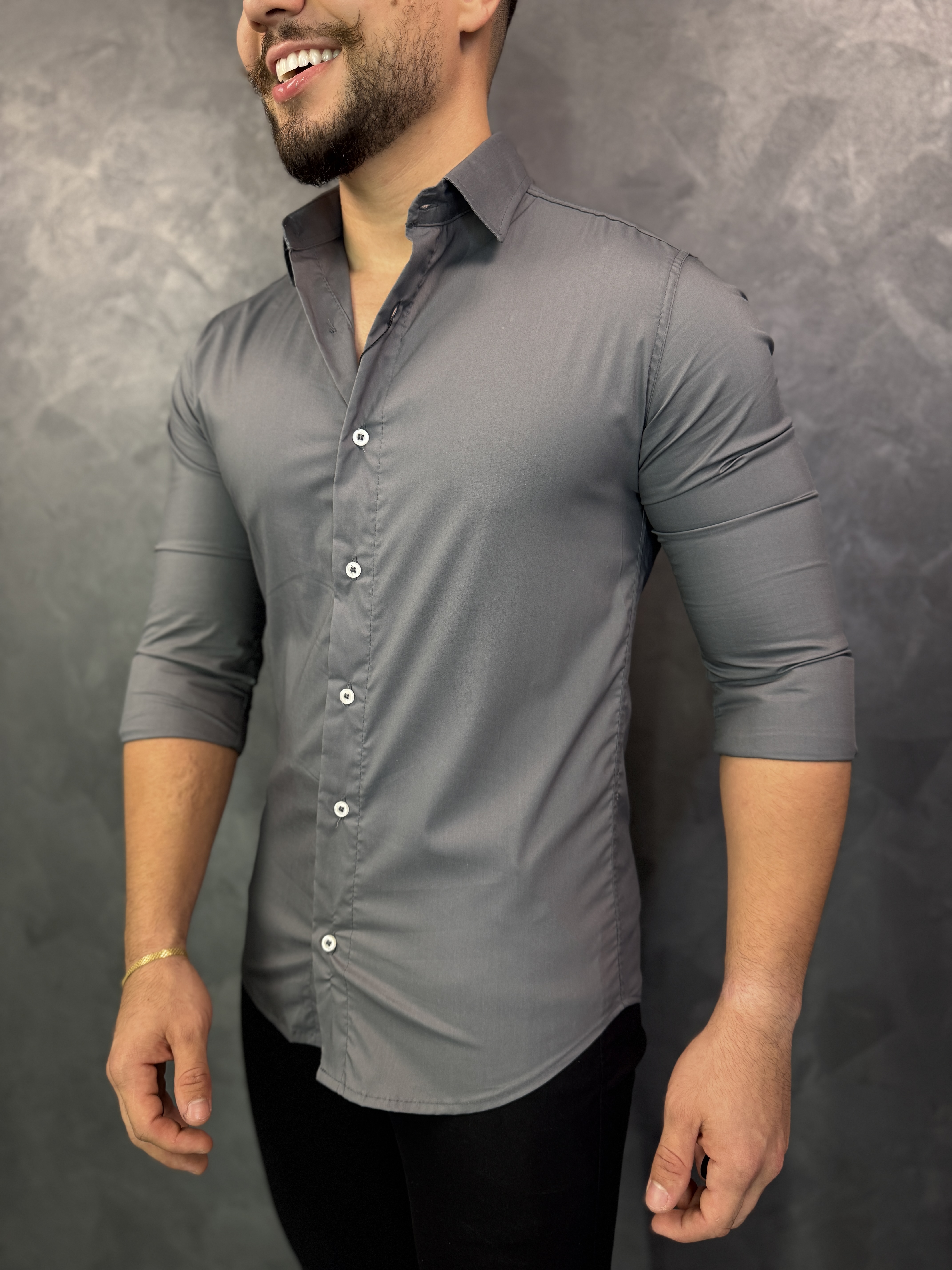 Camisa Social Manga Longa Nype Cinza Chumbo
