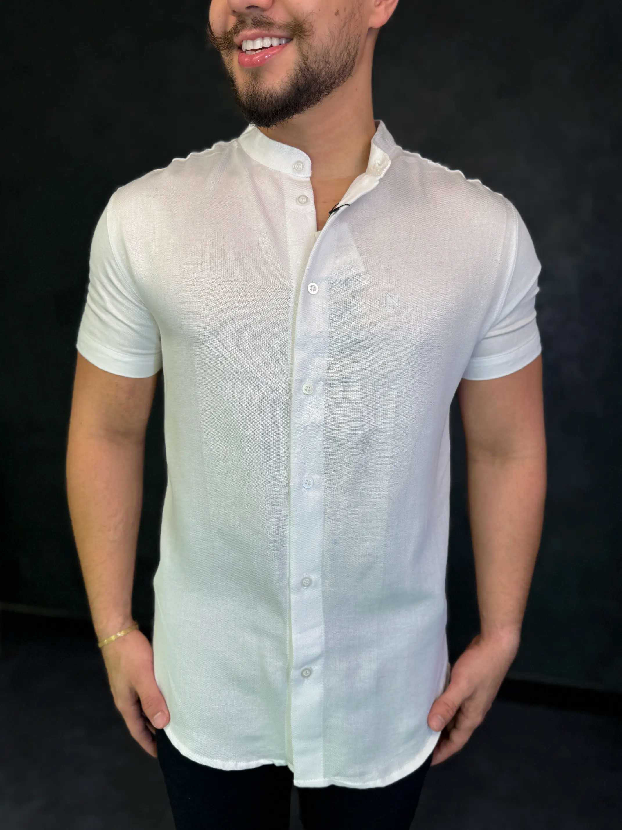Camisa Social Gola Padre Nype Manga Curta Branca