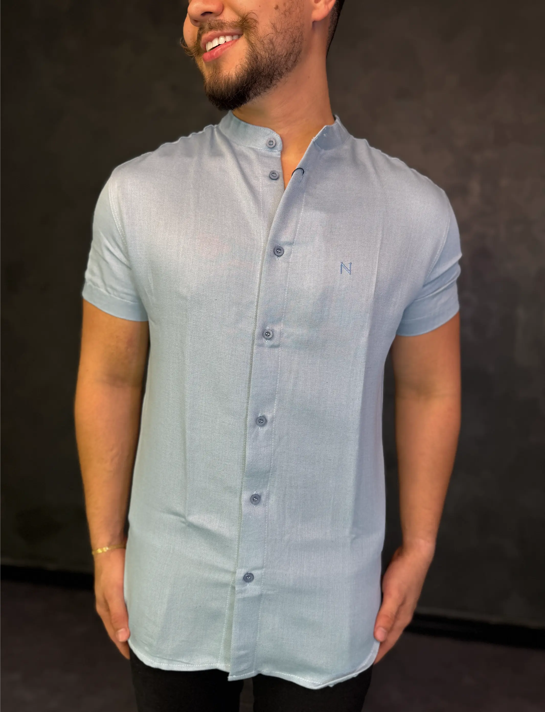 Camisa Social Gola Padre Nype Manga Curta Azul Bebê