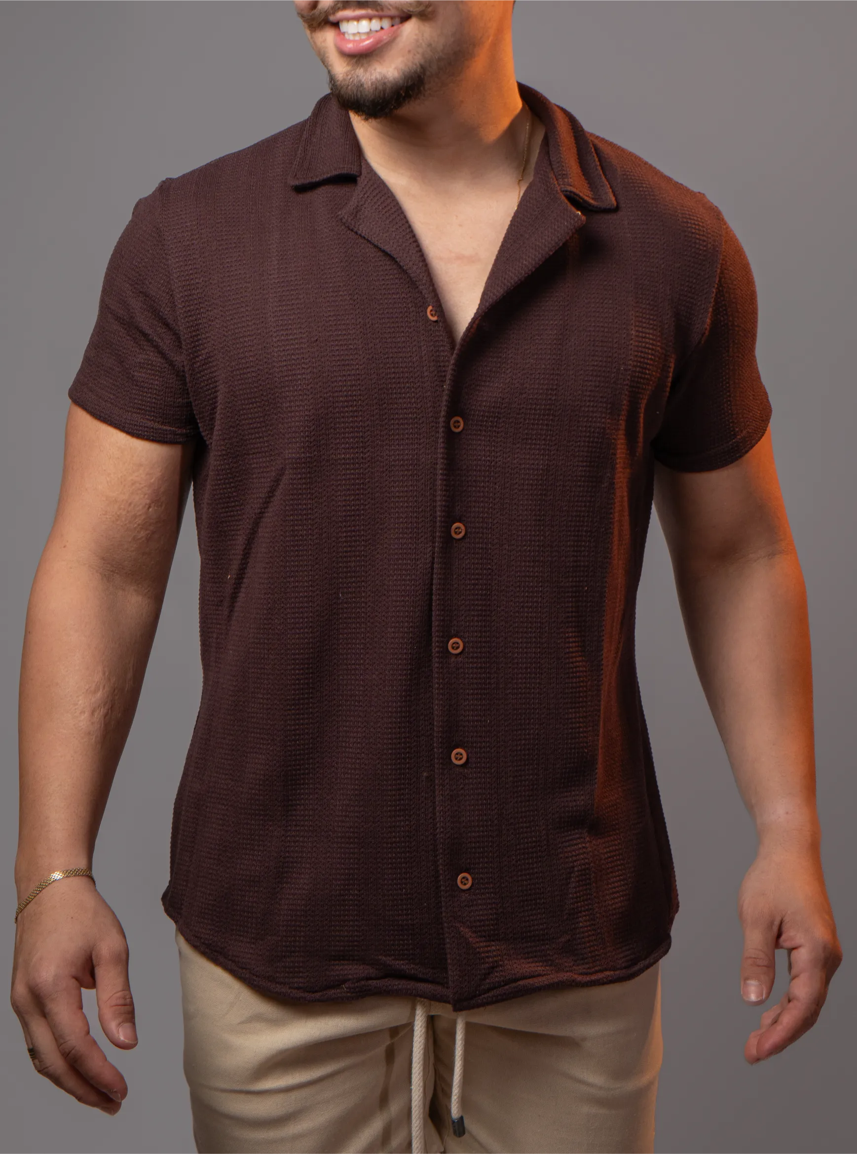 DSC02113 Camisa Gola Cubana Tricot NYPE Marrom Escuro - Imagem 1