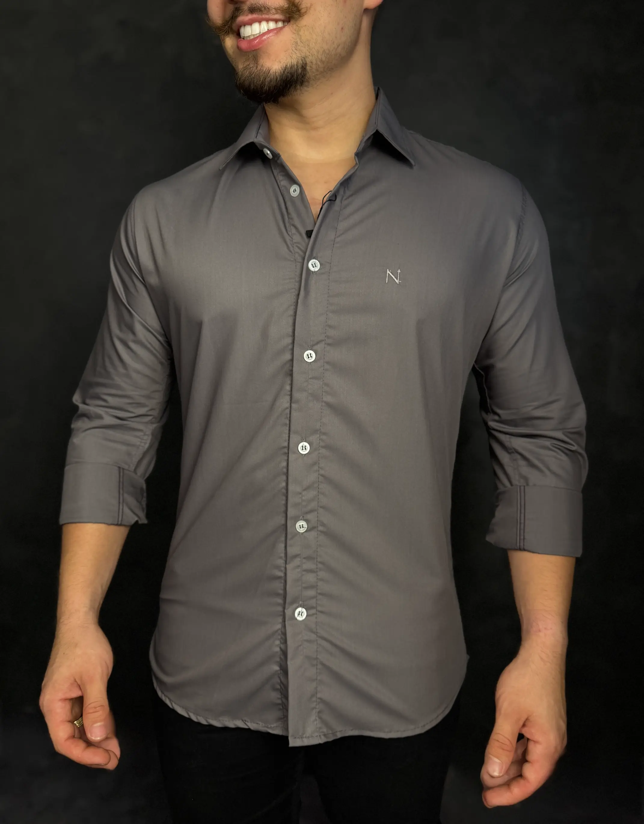 IMG_5286 Camisa Social Manga Longa NYPE TECH Cinza Espacial - Imagem 1